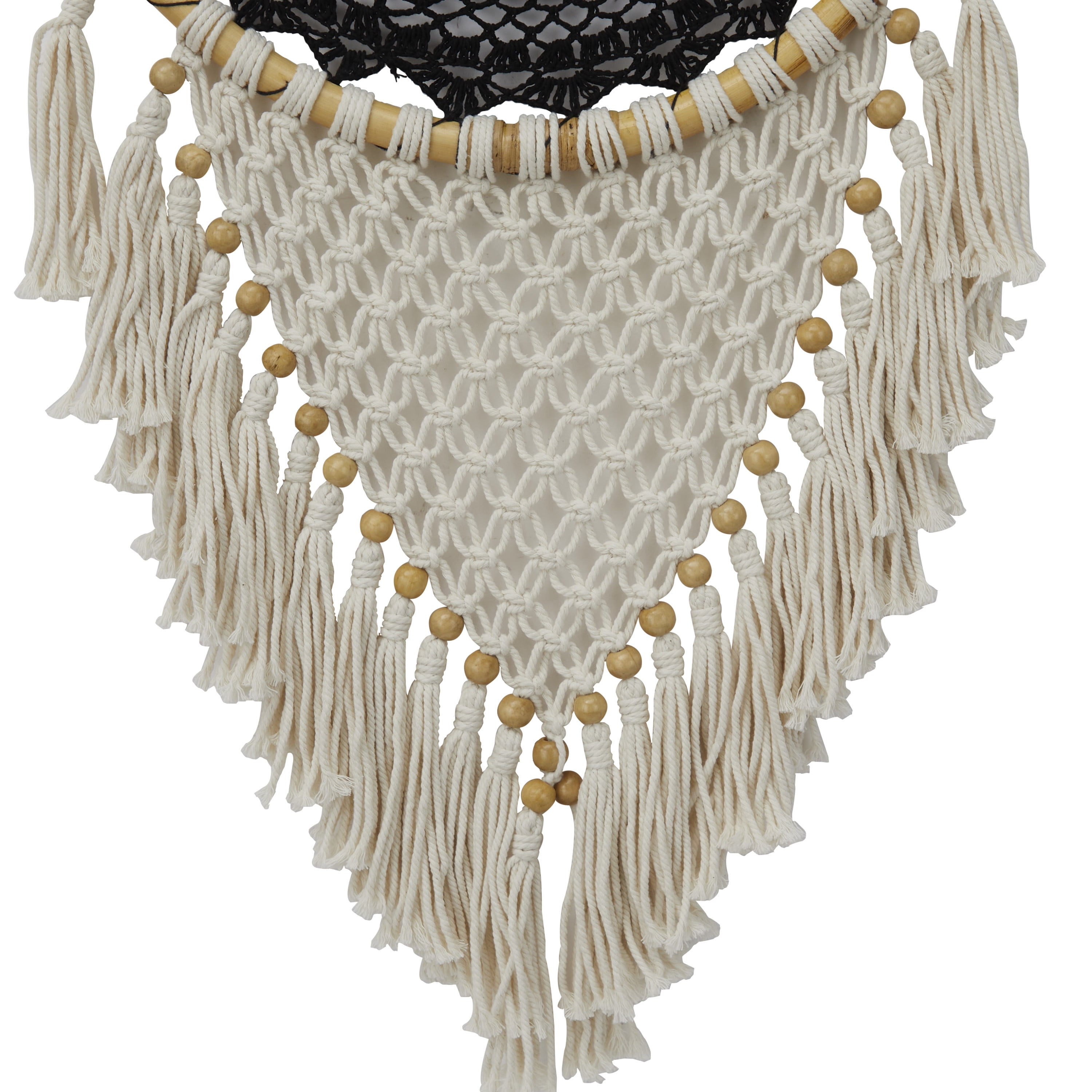 Solid Handmade Intricately Woven Macrame 16" x 42" Dreamcatcher Wall Decor with Beaded Fringe Tassels, by DecMode