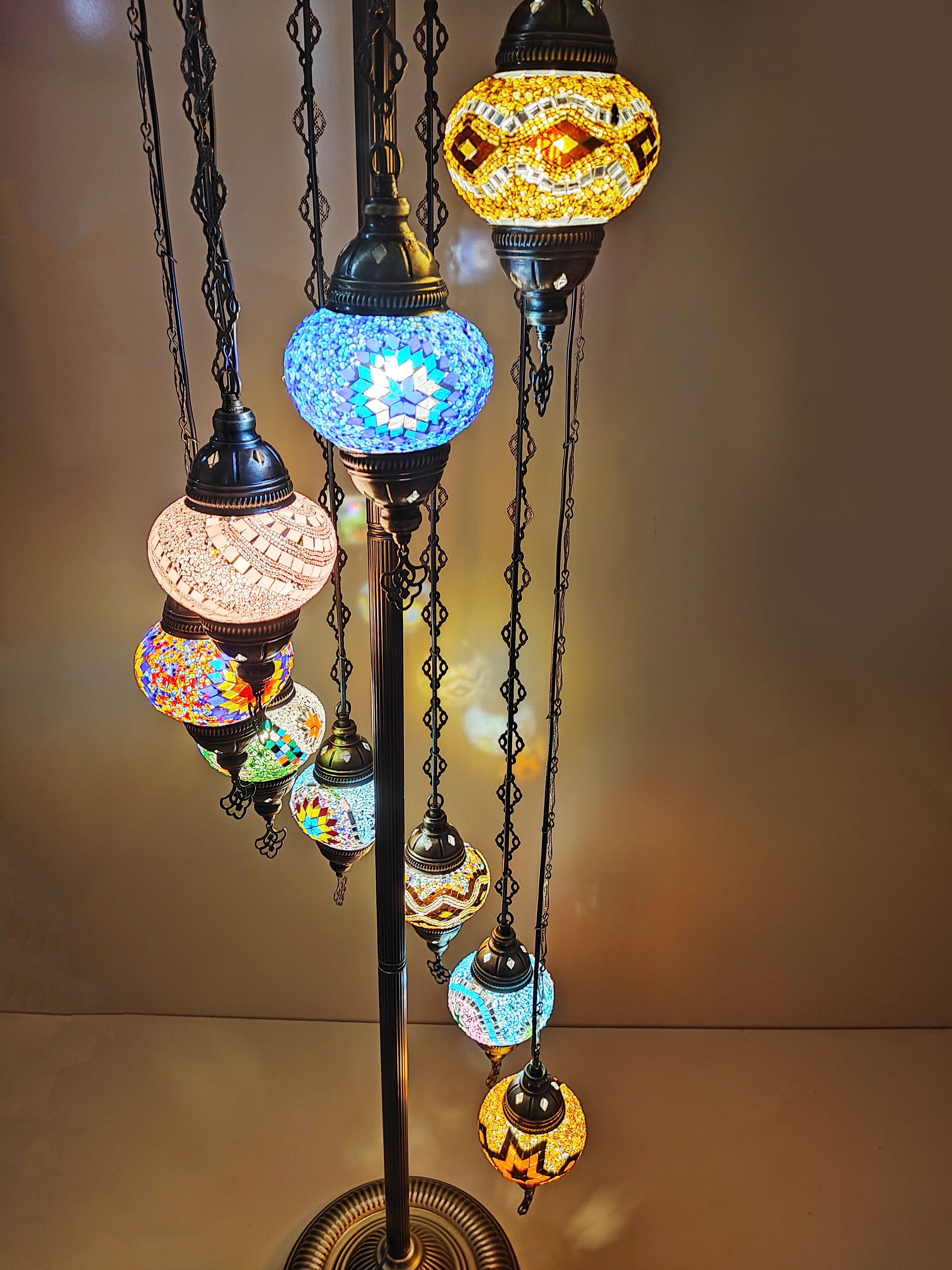 Angora Mert 9 Globe Standing Turkish Lamp - Multicolor | Turkish Floor Lamps for Home (75")