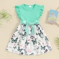 thumbnail image 2 of Bagilaanoe Little Girl Summer Dress Toddler Butterfly Print Fly Sleeve A-line Dresses with Belt 4T 5T 6T 7T Kids Casual Swing Sundress, 2 of 7
