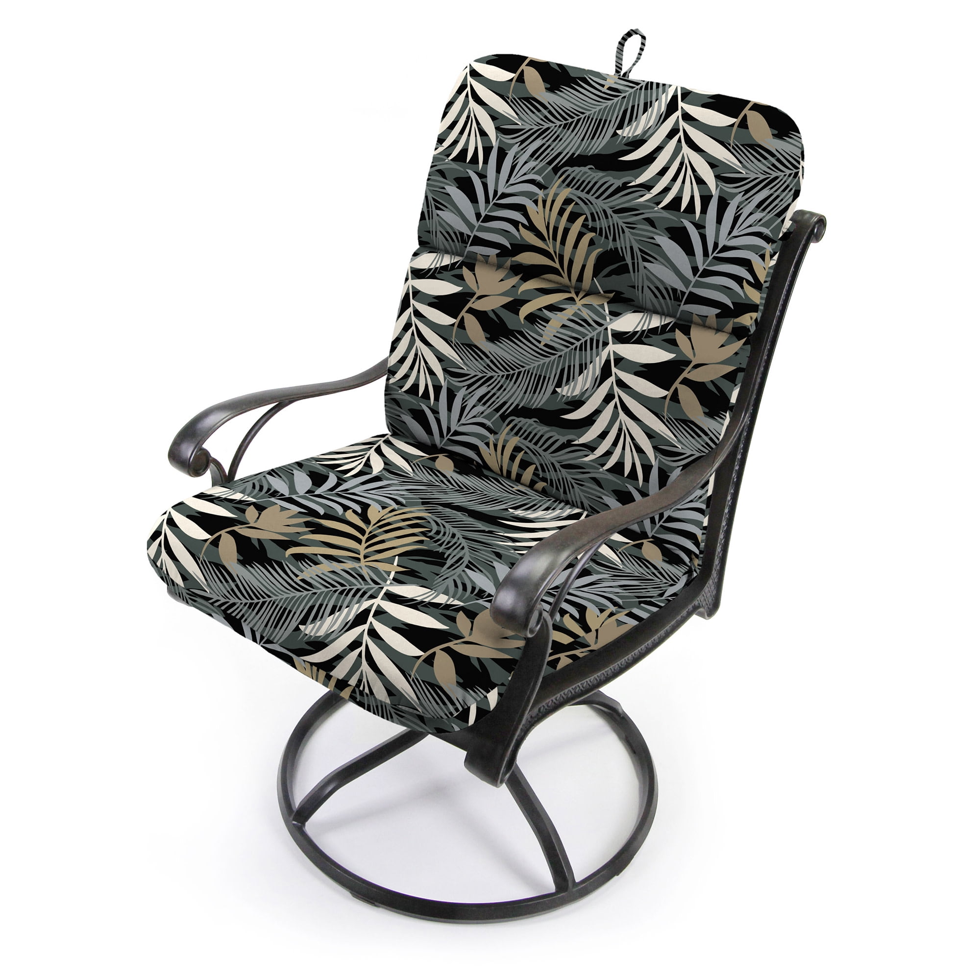 Jordan Manufacturing 45" x 22" Maryland Driftwood Black Leaves Rectangular Outdoor Chair Cushion with Ties and Hanger Loop (2 Pack)