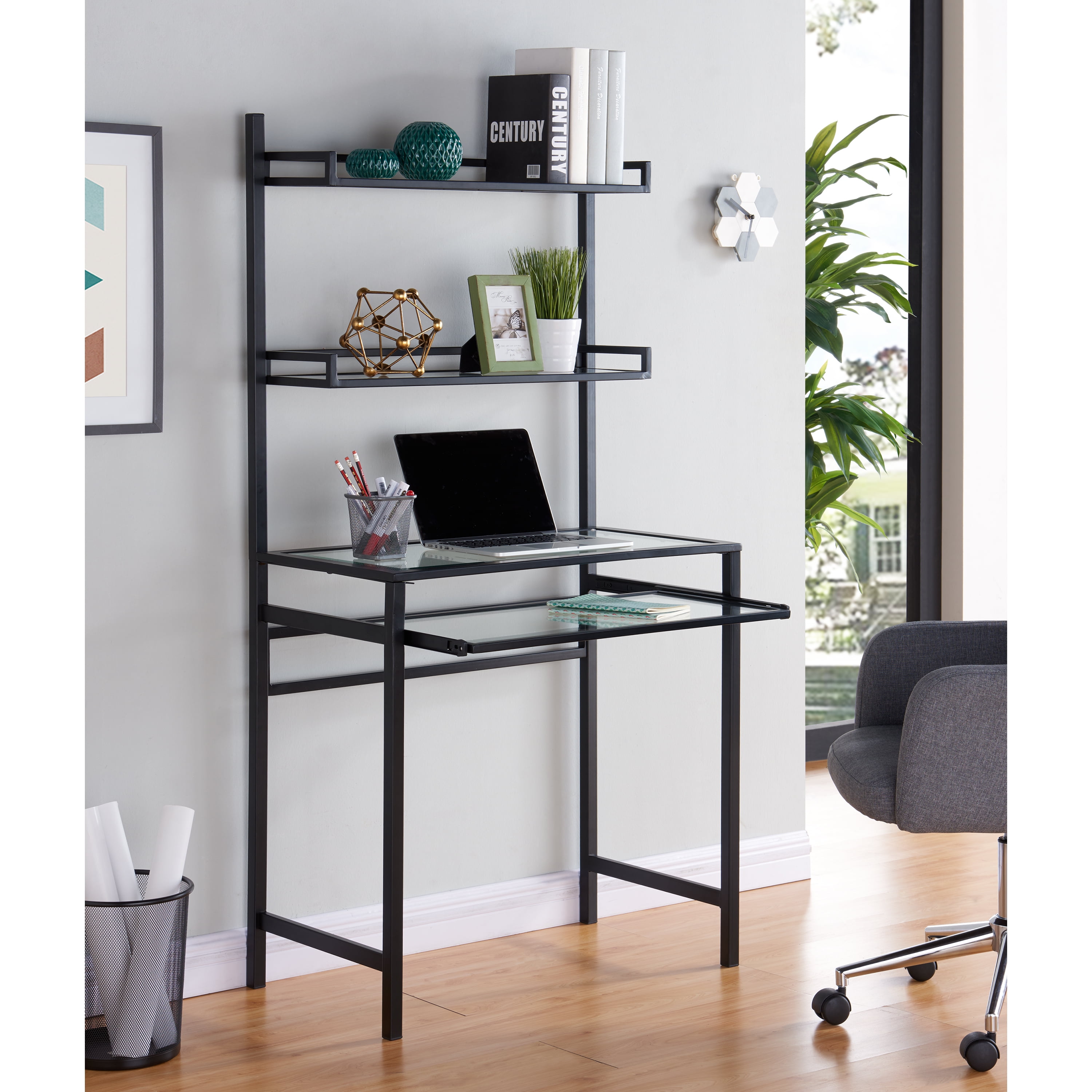 Southern Enterprises Braxlin Metal Glass Small Space Desk With