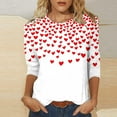 thumbnail image 4 of FASHOFT 3/4 Sleeve Valentine's Day Shirts for Women Love Heart Graphic T-Shirts Crewneck Short Sleeve Tops Casual Spring Tees Red L, 4 of 5