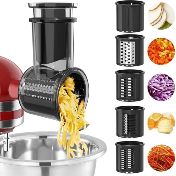 LEXKUYI Stainless Steel Slicer Shredder Attachment for KitchenAid Stand Mixer, Cheese Grater Attachment, 5 Blades