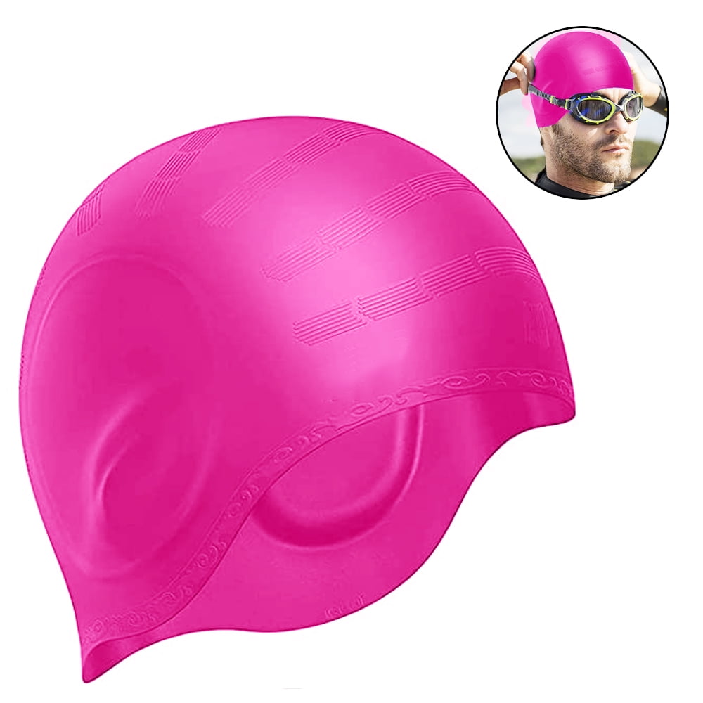 Swim Caps Ear Protection 3D Swimming Cap for Women Men Silicone Swim Cap