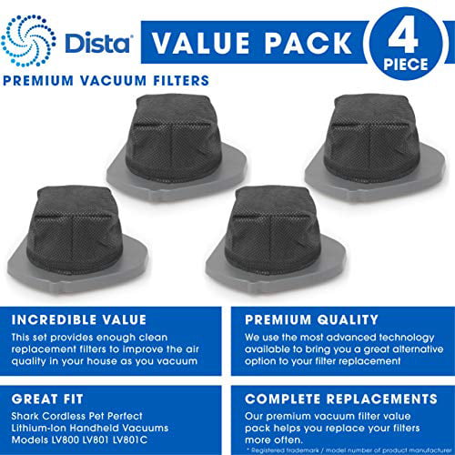 Pack of 4 Dust Cup Filter Compatible with Shark Cordless Pet Perfect Lithium-Ion Handheld Vacuums Models LV800 LV801 LV801C Compare to Part # XDCF800 Dista Filter Pack of 4
