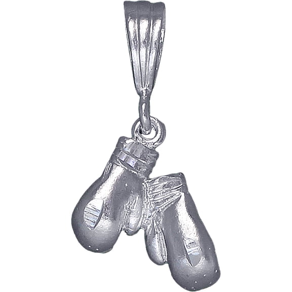 Sterling Silver Boxing Gloves Charm Pendant Necklace with Diamond Cut Finish and 24 Inch Figaro Chain