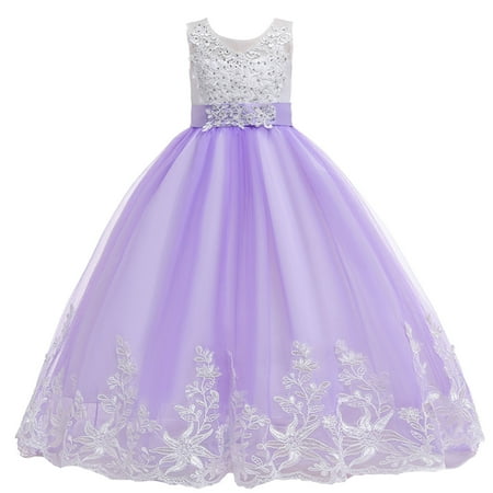 

TAGOLD Toddler Girls Net Yarn Embroidery Rhinestone Bowknot Birthday Party Gown Long Dresses Purple 8-9Years
