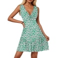thumbnail image 2 of WTOBBY Women's Casual Summer Dress V-Neck Sleeveless Floral Print Pleated Hem Dress with Elastic Waist for Daily Comfort and All-Day Wear,Mint GreenXL, 2 of 5
