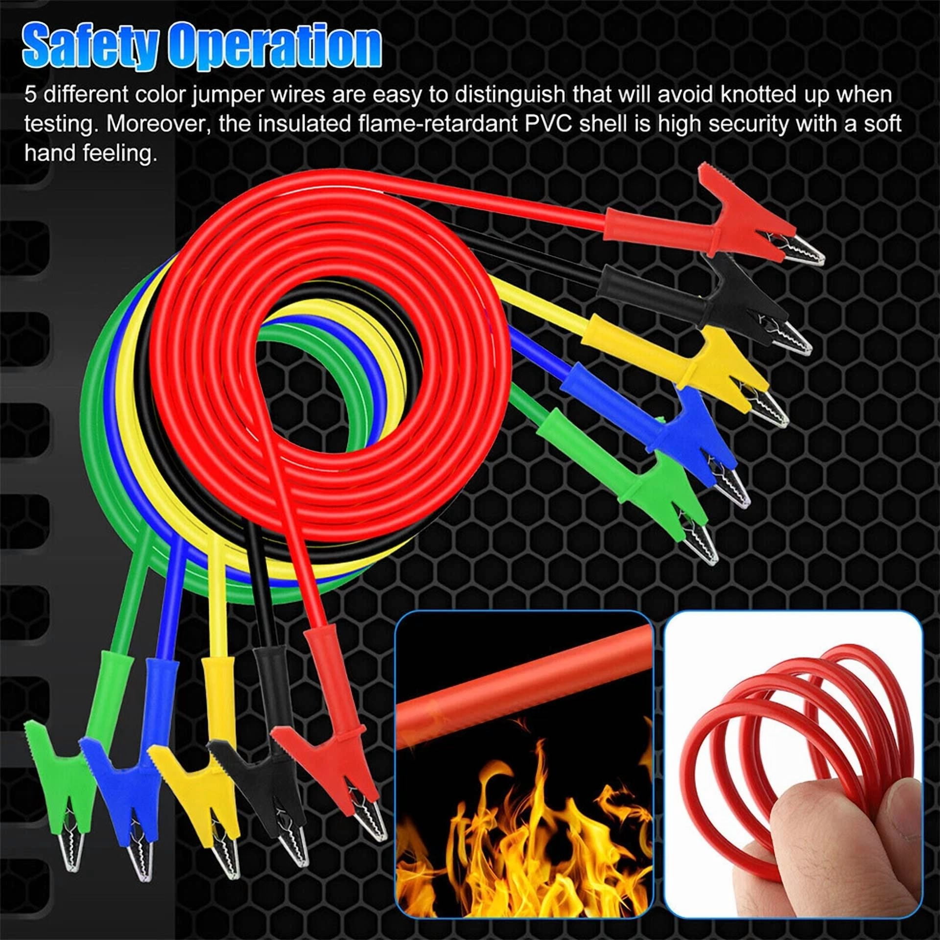 CIRCLE- 5Pcs Alligator Clips Electrical Test Leads Set 30V 15A Jumper Wires Cables Set