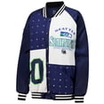 thumbnail image 2 of Women's Gameday Couture  College Navy/White Seattle Seahawks Oversized Hot Shot Rhinestone Throwback Full-Snap Varsity, 2 of 3