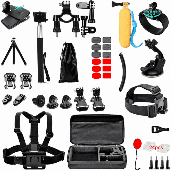 60-in-1 GoPro Mounting Kit, Compatible with Hero 13-1, Insta360, DJI Osmo, Includes Camera Mounts & Attachments