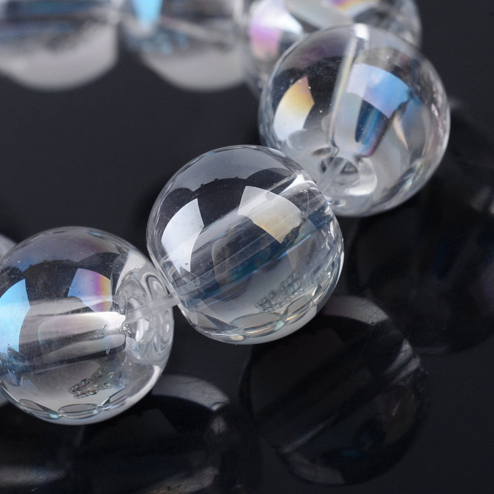 Electroplate Glass Beads Strands AB Color Plated Round Clear AB 7.5x8.5mm Hole: 1mm about 104pcs/strand 30.3 inch