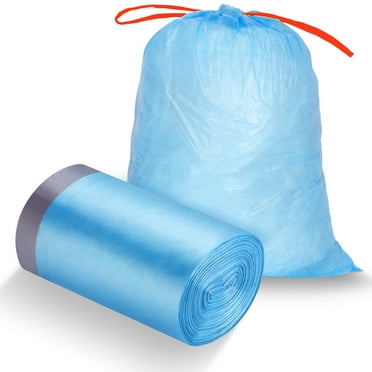 VacYaYa 13Gallon Size 100 Counts Blue Garbage Bags Large Capacity Kitchen Drawstring Trash Bags