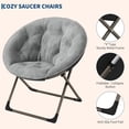 thumbnail image 3 of Faux Fur Saucer Chair - Oversized Foldable Moon Chair for Adults, 300lb Capacity Lounge Chair with Metal Frame, Plush Flower Accent Seat for Bedroom, Living Room or Dorm (Grey), 3 of 7
