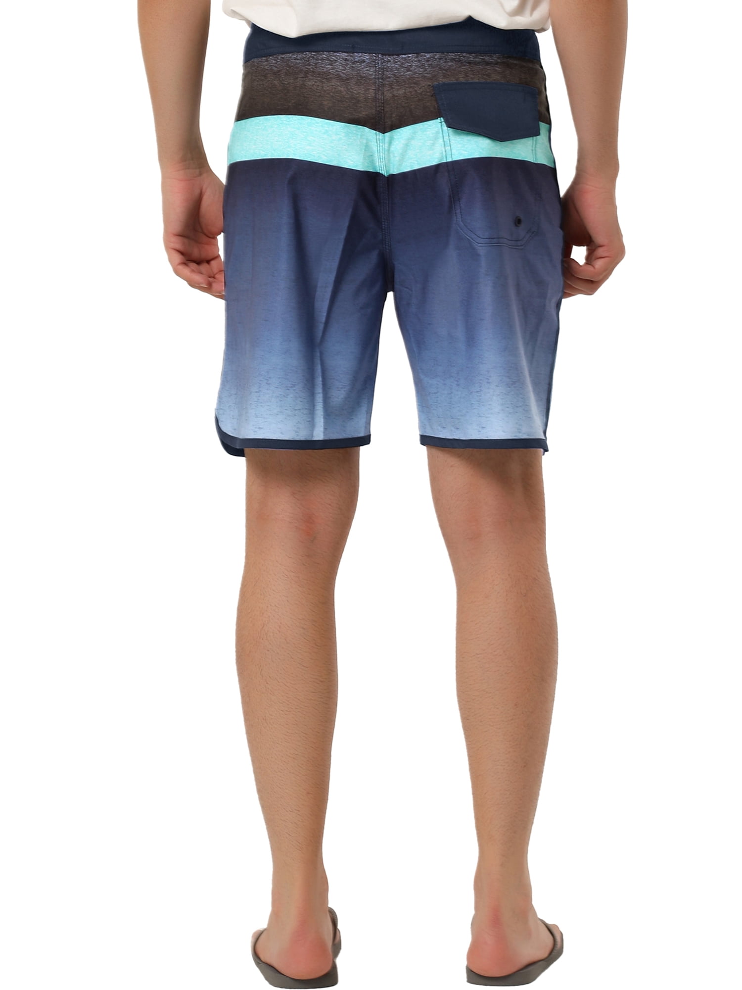 Unique Bargains Men's Summer Casual Color Block Gradient Printed Swim Board Shorts 30 Black Navy