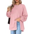 thumbnail image 1 of Fashnice Hauts pour Femmes Chandail en Molleton Col Rond Manches Longues Chandail Doux Automne Chandails en Molleton Rose P, 1 of 6