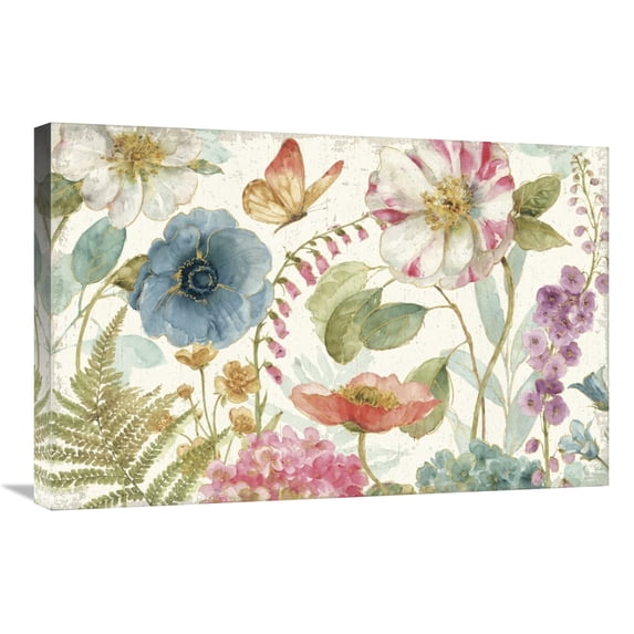 Global Gallery's 'Rainbow Seeds Flowers I on Wood Cream' By Lisa Audit Stretched Canvas Wall Art