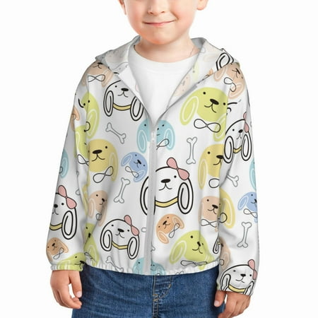 

Sun Hoodie for Kids Cute Dog Puppy cartoon Long Sleeve Swim Fishing Shirts Sun Protection Zip Up Jacket Clothing Athletic Hoodie