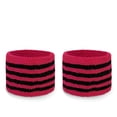 thumbnail image 2 of Couver Unisex Cotton Terry Wrist Sweatbands, 2-Pairs, Striped Design, 2.5-Inch, Hot Pink Black, 2 of 8
