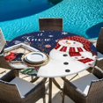 thumbnail image 6 of Navy Blue Snowman Christmas Round Tablecloth, Fitted Table Cover with Elastic for 55"-60" Round Tables, Xmas Snowflake Birds Berry Winter Table Cloth Outdoor Dinning Party Waterproof Tablecloths, 6 of 7