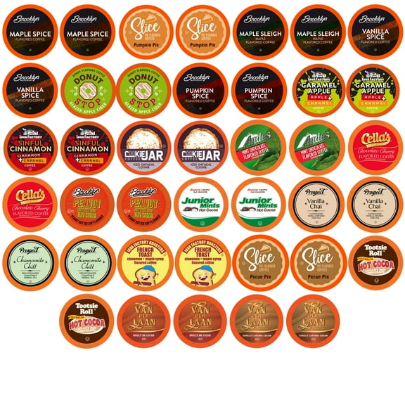 Two Rivers Coffee Single Serve Sampler Pack for Keurig K-Cup Brewers, Assorted Fall Flavors(Coffee, Cocoa, Tea), 40 Count