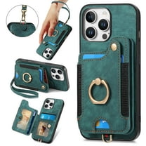 Dteck for iPhone 16 Pro Case Wallet with Card Holder,Ring Stand,RFID-Blocking PU Leather Protective Magnetic Flip Cover with Wrist Strap for iPhone 16 Pro 6.3",Green