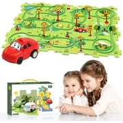 25 PCS DIY Assembling Electric Trolley, 2024 New Upgrade Toddler Puzzle Track Play Set with Vehicles, Rail Car Building Toys Vehicle & Puzzle Board, Montessori Toys for Kids Ages 3+ (Land),25PCS