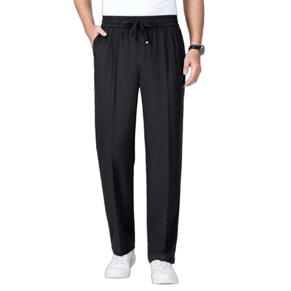 Men's Pull On Comfort Stretch Breathable Pants Summer Lightweight Elastic Waist Drawstring Everyday Pants 3XL