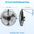 thumbnail image 5 of SHOUFTW 20 inch Wall Mount Industrial Fan, Oscillating 3-Speed High Velocity Fan for Garage, Workshop, Warehouse, Black, 5 of 9