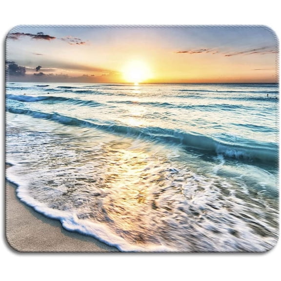 Mouse Pad with Stitched Edge, Premium-Textured Mouse Mat, Non-Slip Rubber Base Mousepad for Laptop, Computer & PC,9.5×7.9 inches,Beach