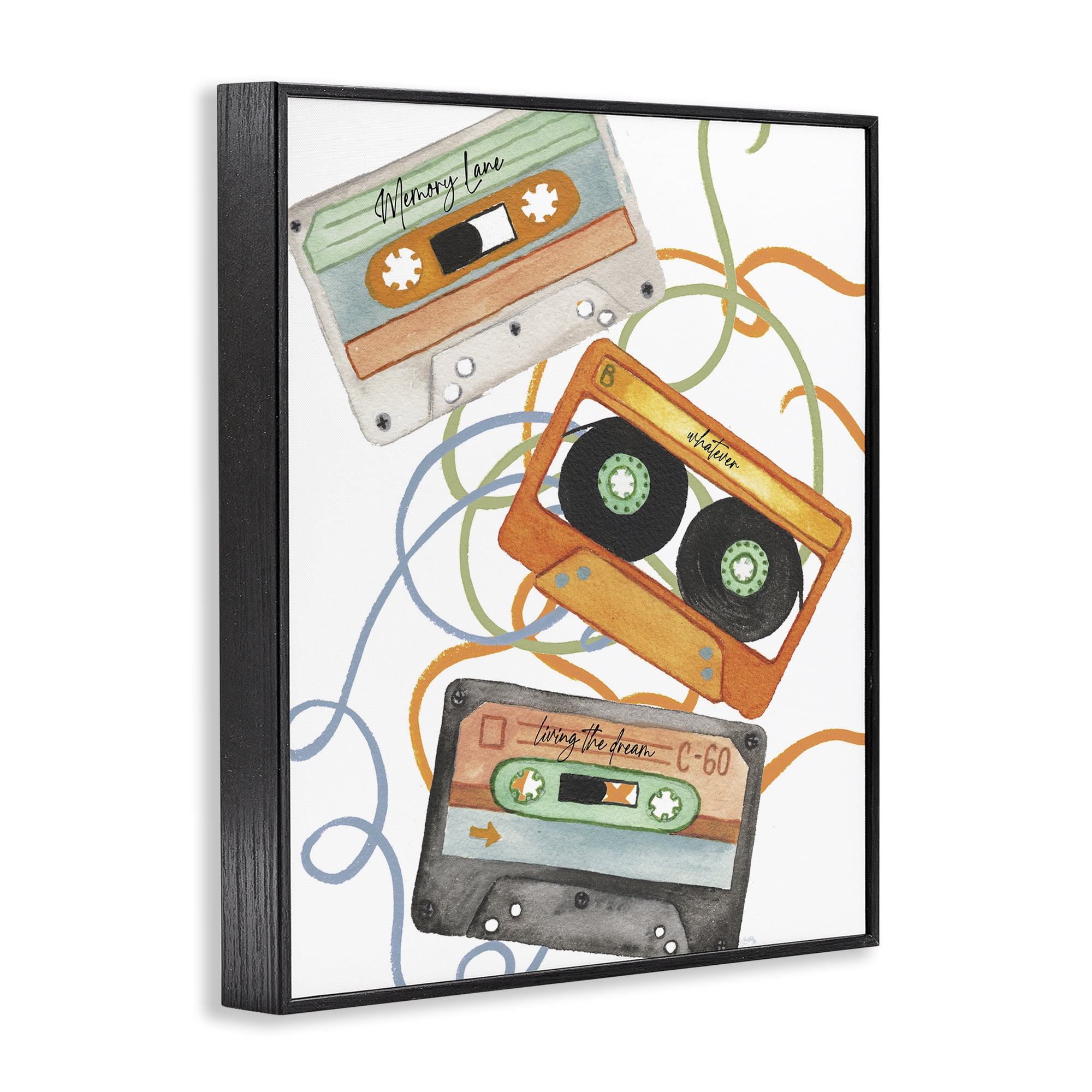Stupell Industries Cassette Mix Tapes Trio Black Framed Giclee Art, design by Elizabeth Medley