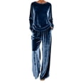 thumbnail image 3 of YOIAVAIOY Women's Velvet 2 Piece Outfits Pullover Loose Crew Neck Long Sleeve Loungewear Matching Straight Long Pants Sets Blue XXL, 3 of 9