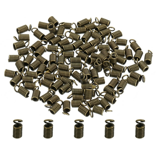 Unique Bargains Embouts de Cordon, 100 Pcs Embouts de Ressorts Métalliques 4x9mm Embouts de Terminators à Fronces Ton Bronze