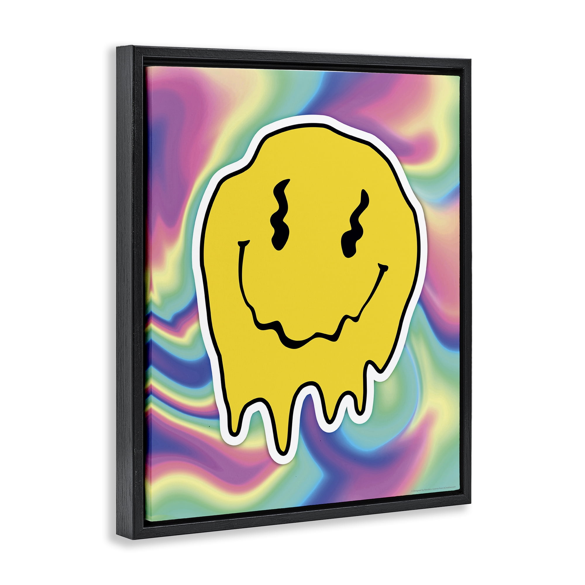 Stupell Industries Abstract Melting Smiley Abstract Painting Black Floater Framed Canvas Art Print Wall Art, 25 x 31