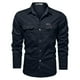 thumbnail image 2 of Camisas Para Hombre Manga Corta Camisa de exterior militar lavada de manga larga con doble bolsillo de algodón de Color sólido para otoño e invierno para hombre (Dark Blue, 5XL), 2 of 4