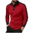 thumbnail image 2 of Mens Polo T Shirt Long Sleeve Button Polo Tees Lightweight Red TShirt for Men, 2 of 8