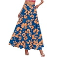 thumbnail image 4 of Tqcoqu Printed Maxi Skirts for Women High Waist Elastic A-Line Casual Wide Leg Long Skirt Casual Summer Beach Skirt,A-Orange Women's S-XXXL, 4 of 5