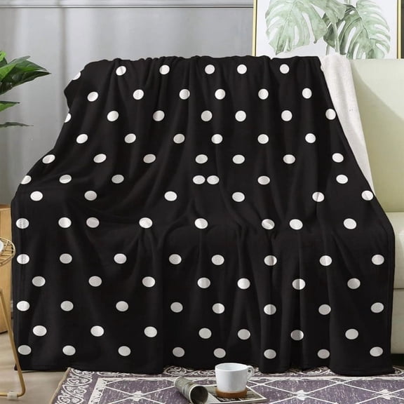 Queen Size Flannel Throw Blanket | Black & White Polka Dot Design | 100% Polyester | All-Season Cozy Fuzzy Knit | Versatile for Couch