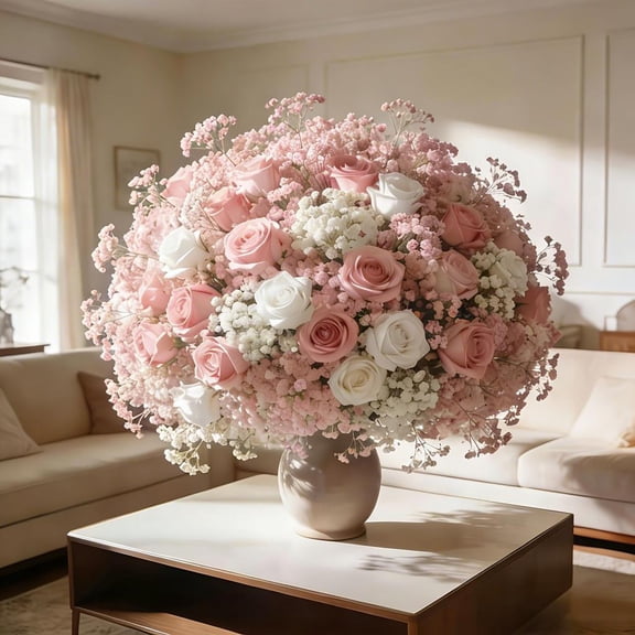 Fmxomd 8Pcs Artificial Flower Bouquet - Elegant Faux Rose and Gypsophila Arrangement for Wedding Decor, Party Centerpieces, and Home Ambiance - Perfect for Event Styling and Floral Accents
