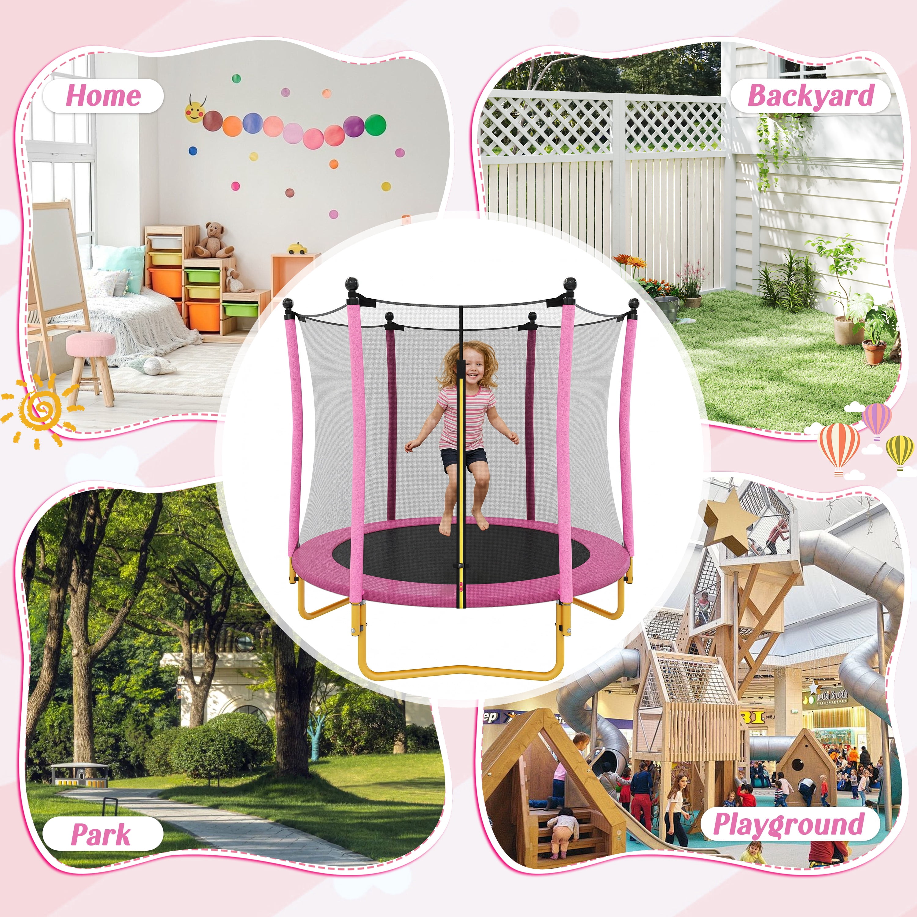 Mini Trampoline for Kids, SEGMART 65'' Indoor Outdoor Toddler Trampoline with Enclosure Net, Round Small Trampoline Gift for Boys Girls, Kids Trampoline Indoor