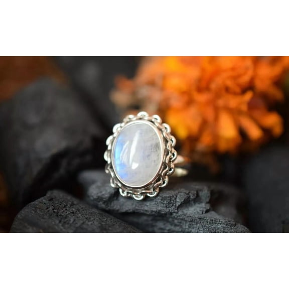 Blue Fire Moonstone Ring, Oval Cut Gemstone Ring, 925 Pure Silver Ring, Moonstone Jewelry, Personalized Gift, Rings For Women, Gift For Her*