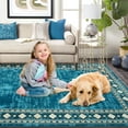 thumbnail image 5 of GlowSol 4' x 6' Washable Rug Modern Border Rug Geometric Border Rug Non-Slip Low Pile Rug Indoor Floor Carpet for Dorm Playroom, Blue Green, 5 of 6