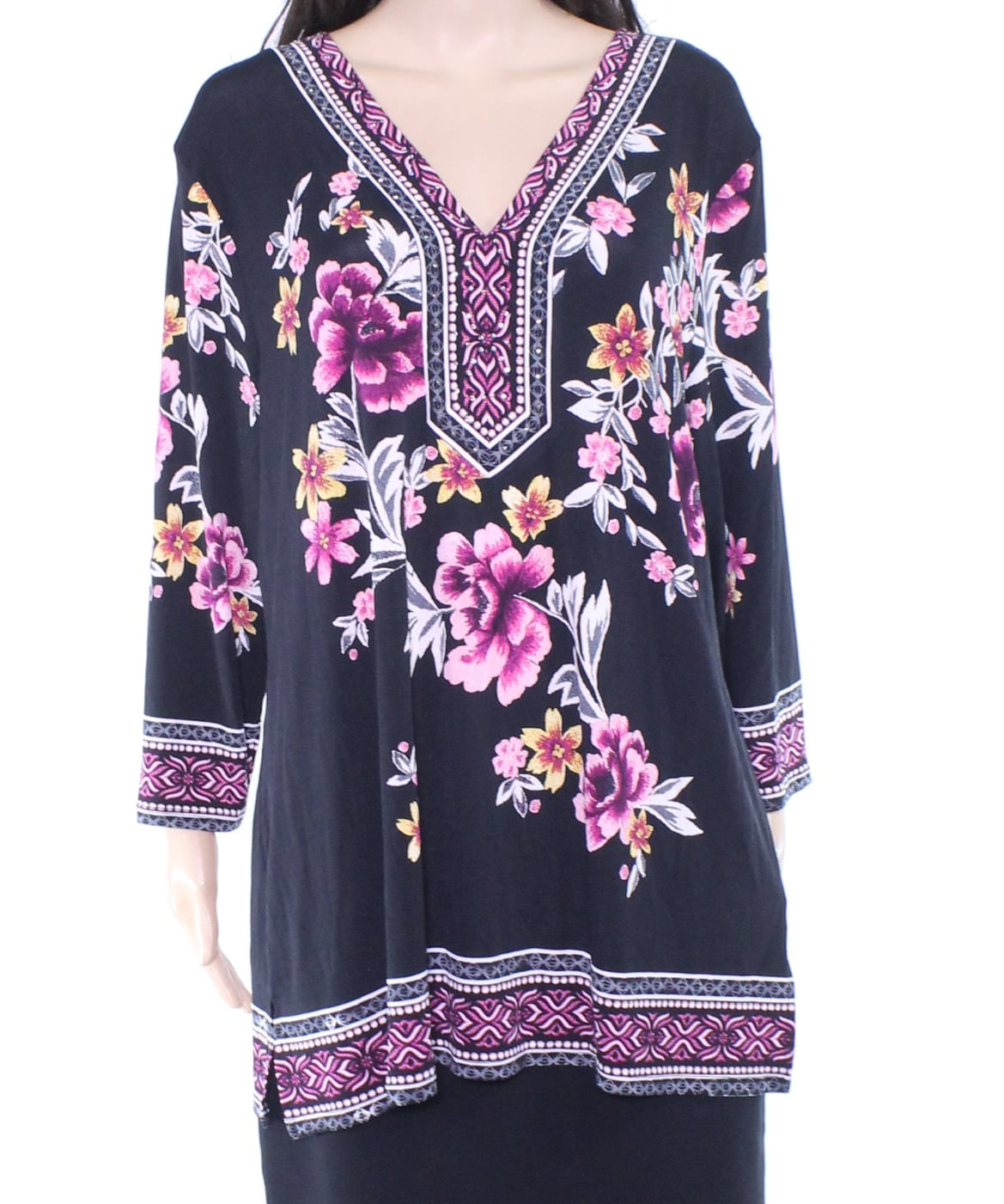 JM Collection Womens Top Tunic VNeck Printed 3/4 Sleeve XXL