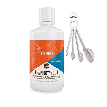 Bulletproof Brain Octane Oil 32 oz - With Convenient Measuring Spoon Set.