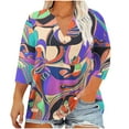 thumbnail image 2 of Womens Tops 3/4 Sleeve Floral Printed V-Neck Casual Plus Size Blouse Top Purple L,Tops for Women, 2 of 5