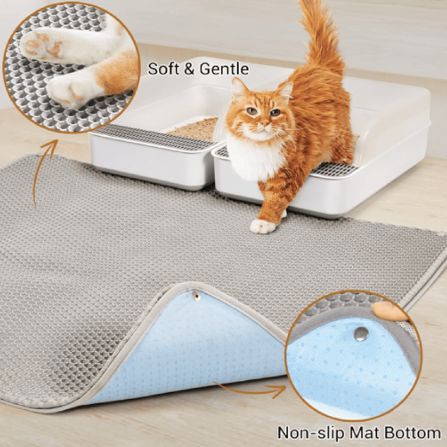 Cat Litter Mat - Extra Large XL 45"x 27" Cat Litter Trapping Mat, Machine Washable Double Layer Design, Urine & Waterproof for Kitty- Easy Clean for Floor