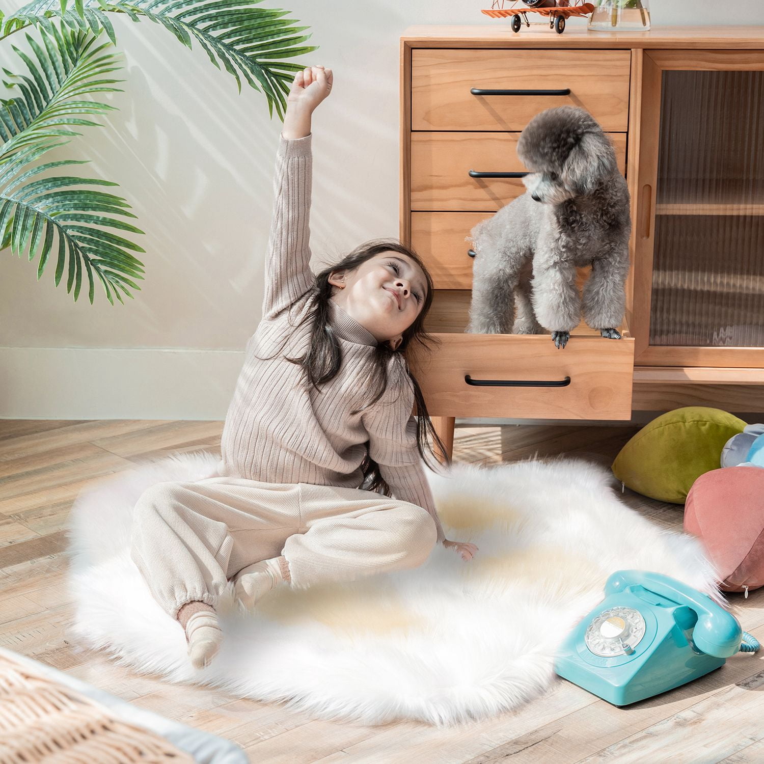 Phantoscope Ultra Soft Faux Sheepskin Fur Cat Paw Rug, Fluffy Non-Slip Area Rug, Kids Room Bedroom Carpet, Yellow with White, 2 x 3 ft