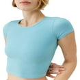 thumbnail image 2 of Women Short Sleeve Crop Tops Crew Neck Slim Fit Knitted Ribbed T-Shirts, 2 of 5