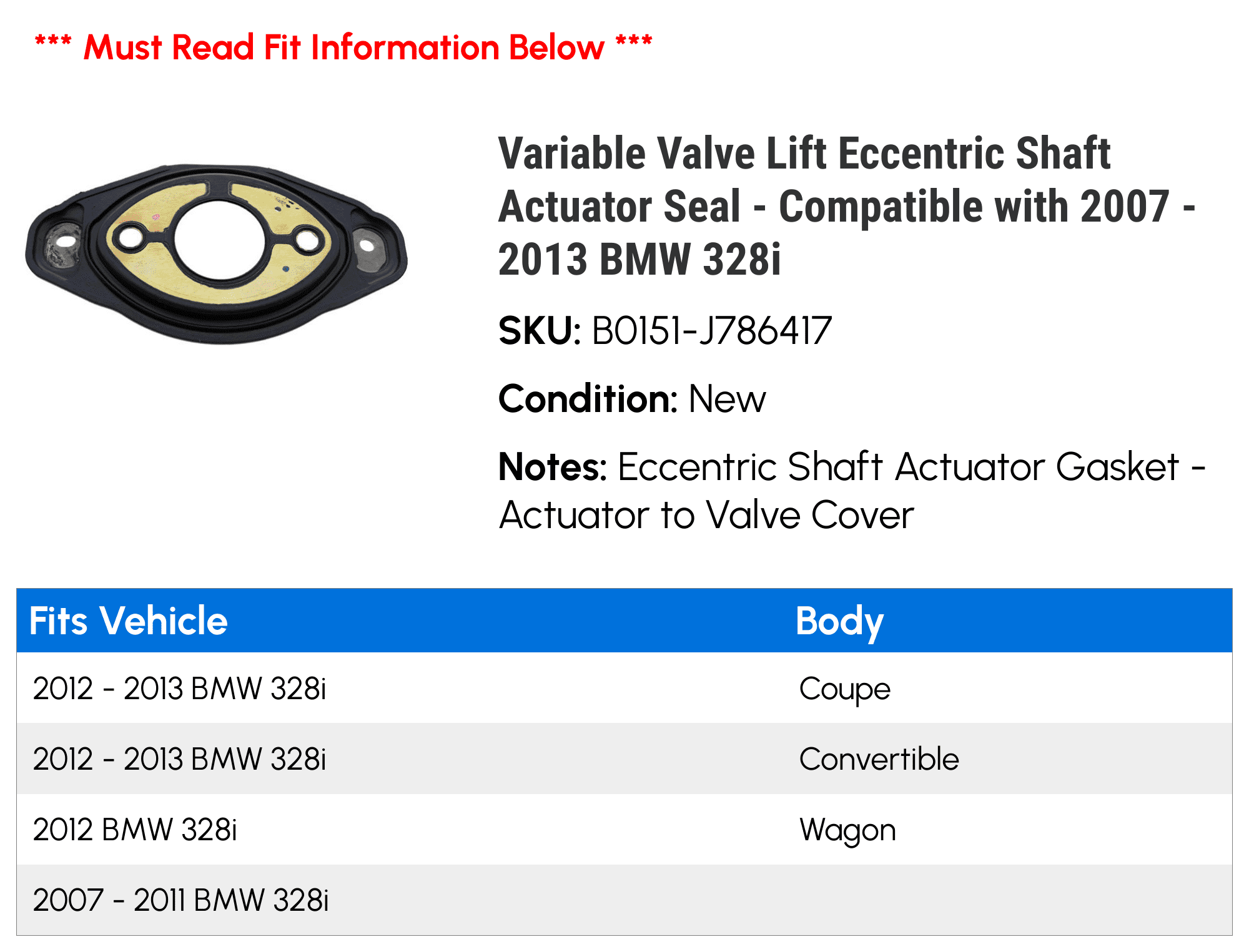 Variable Valve Lift Eccentric Shaft Actuator Seal - Compatible with 2007 - 2013 BMW 328i 2008 2009 2010 2011 2012