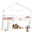 thumbnail image 4 of Leumius Twin Low Loft House Bed with Slide, Ladder, Safety Guardrails, House Roof Frame for Boys Girls White, 4 of 8